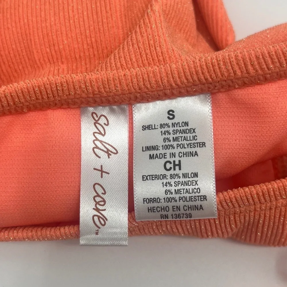 Salt + Cove Womens Peach Ribbed Metallic Side Tie Bikini Bottom SC251002PB S